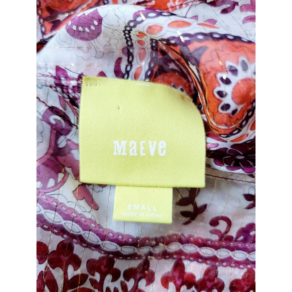 Maeve Anthropologie S Silk Paisley Metallic Stripe Blouse Orange Purple Small‎ - Picture 11 of 15